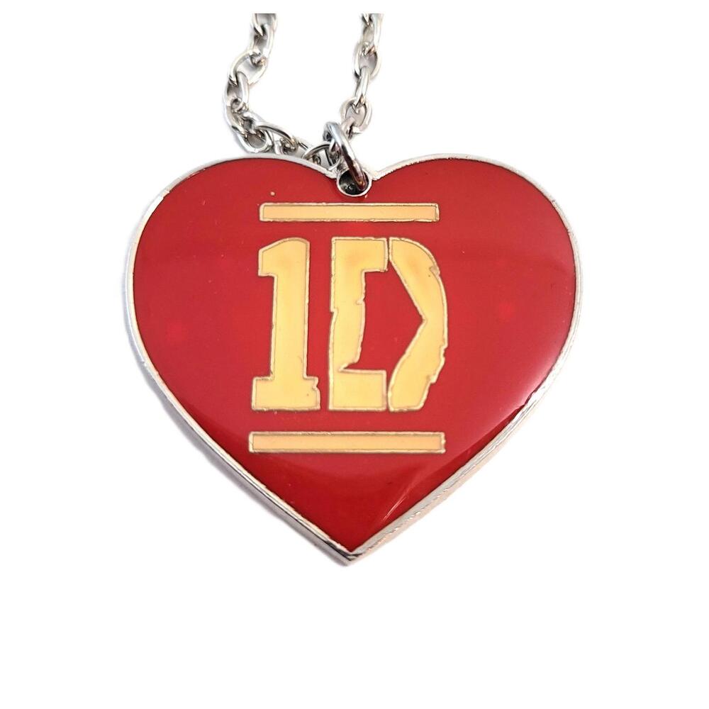 One Direction 1D Heart Pendant Necklace Red Logo Charm - NEW